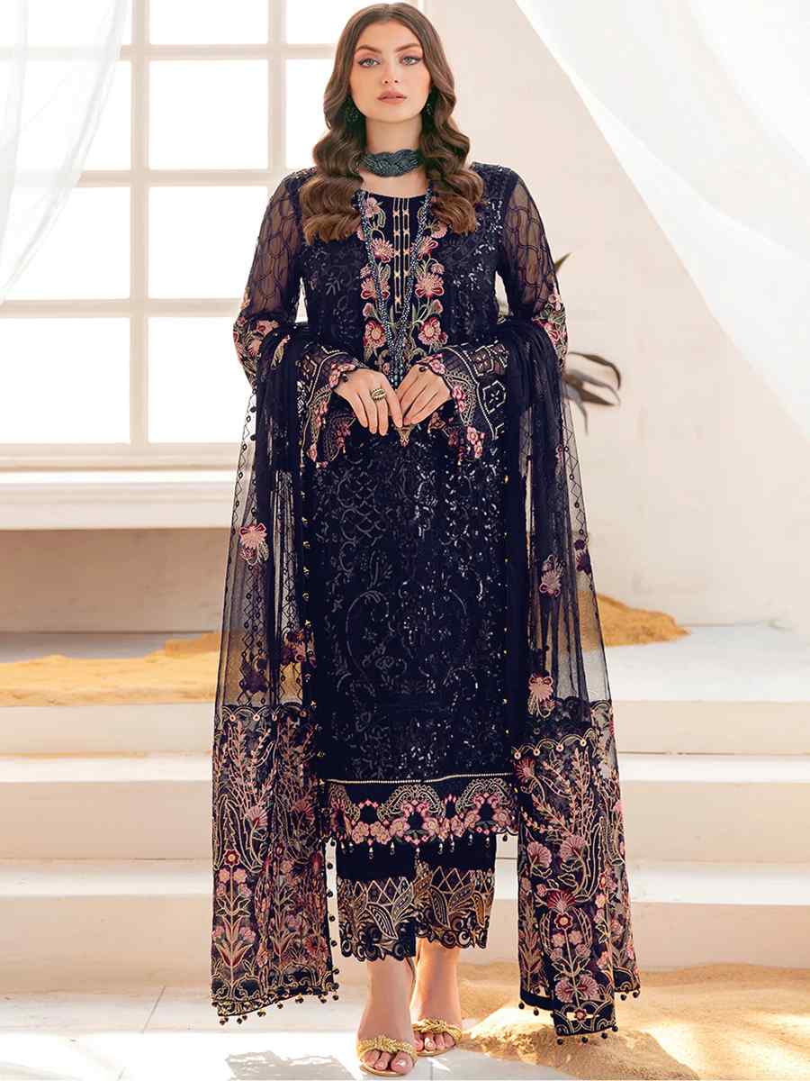 Navy Blue Georgette Embroidered Festival Party Pant Salwar Kameez