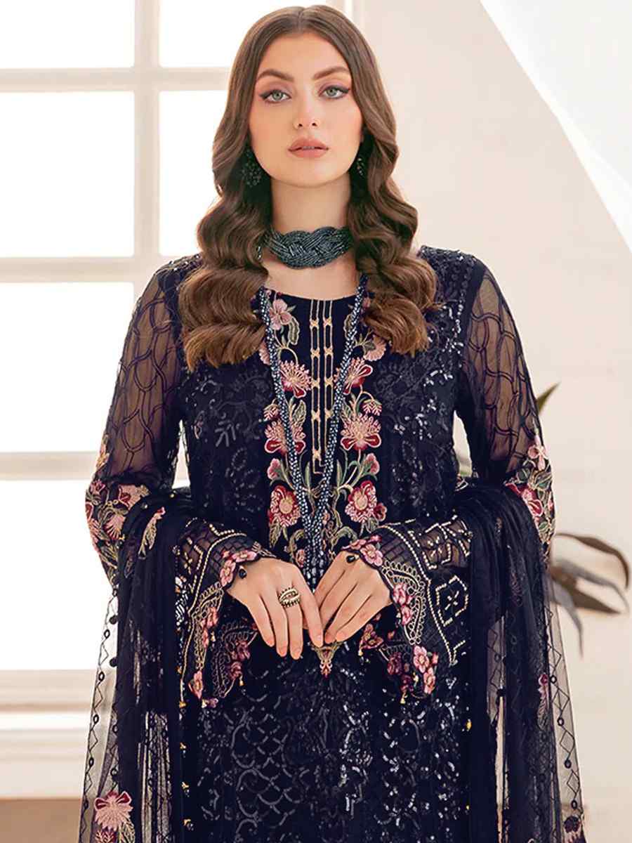 Navy Blue Georgette Embroidered Festival Party Pant Salwar Kameez