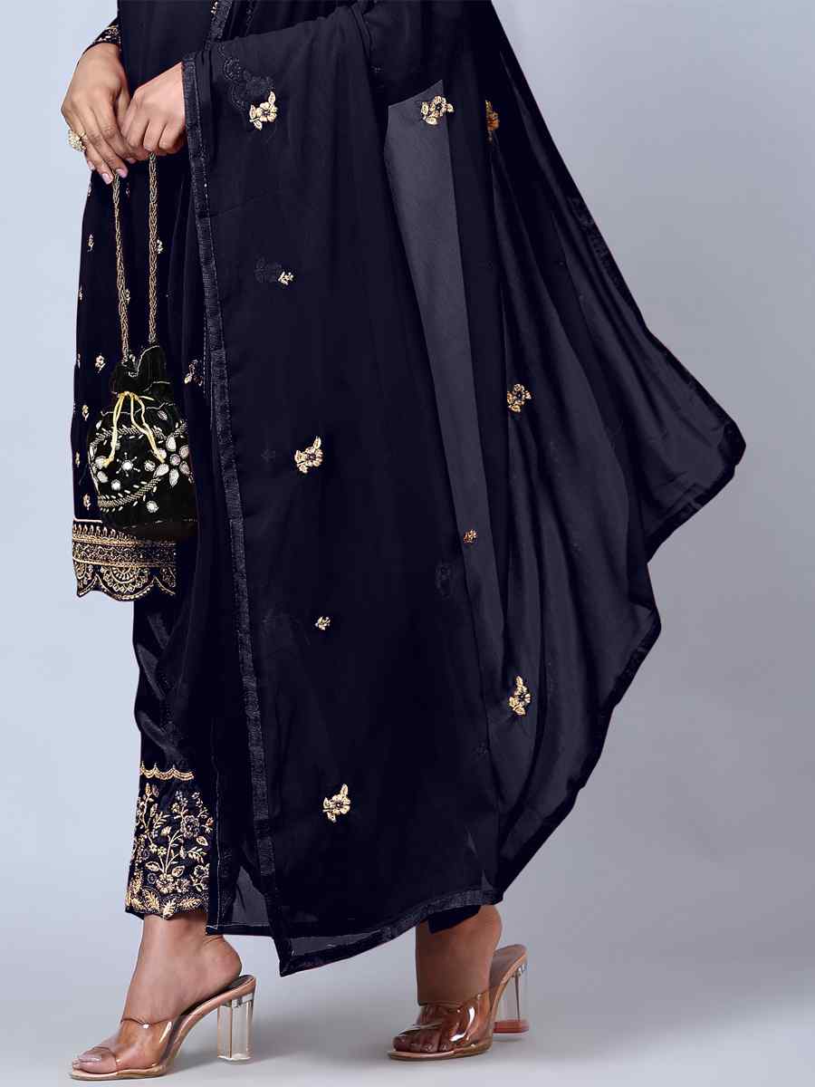 Navy Blue Georgette Embroidered Festival Wedding Pant Salwar Kameez