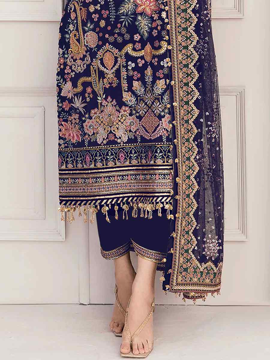 Navy Blue Georgette Embroidered Festival Wedding Pant Salwar Kameez
