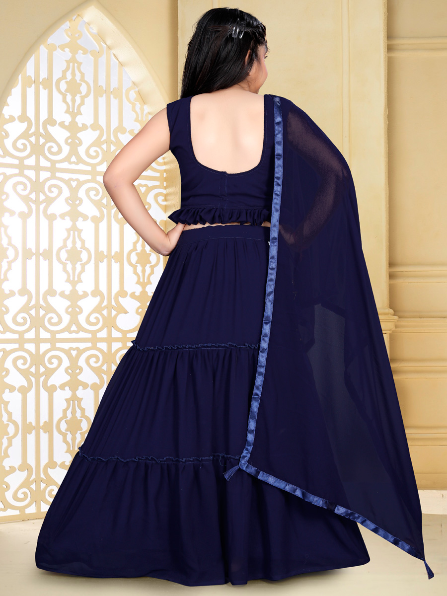 Navy Blue Georgette Embroidered Party Kids Lehenga Choli