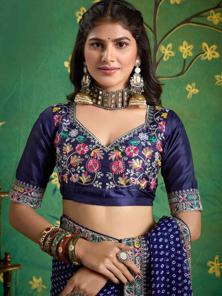 Navy Blue Georgette Embroidery Bridal Reception Festival Wedding Fancy Heavy Border Saree