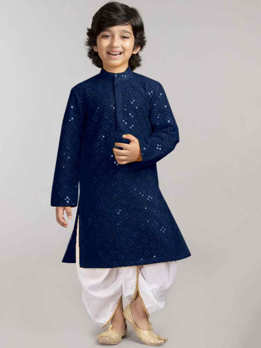 Navy Blue Georgette Sequins Festival Traditional Kurta Pyjama Boys Wear
