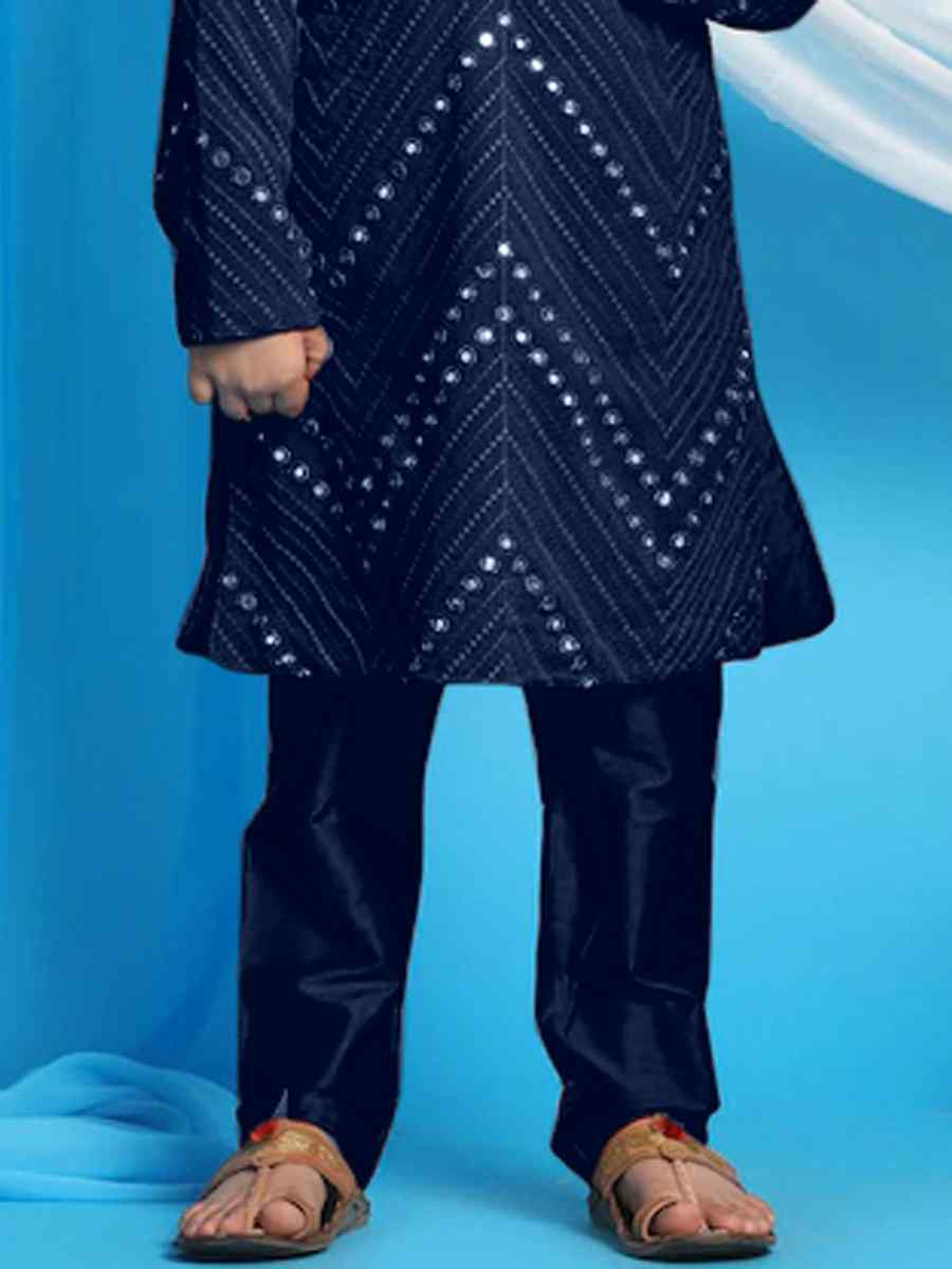 Navy Blue Georgette Sequins Festival Traditional Kurta Pyjama Boys Wear