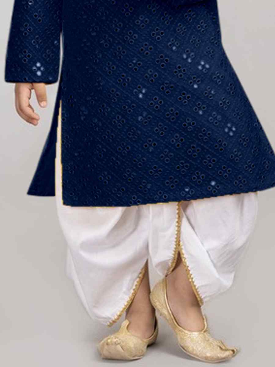 Navy Blue Georgette Sequins Festival Traditional Kurta Pyjama Boys Wear