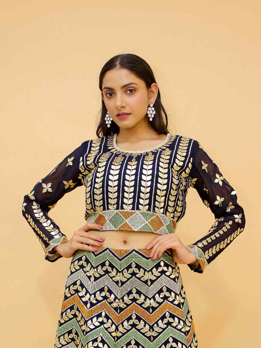 Navy Blue Georgette Sequins Party Wedding Traditional Lehenga Choli