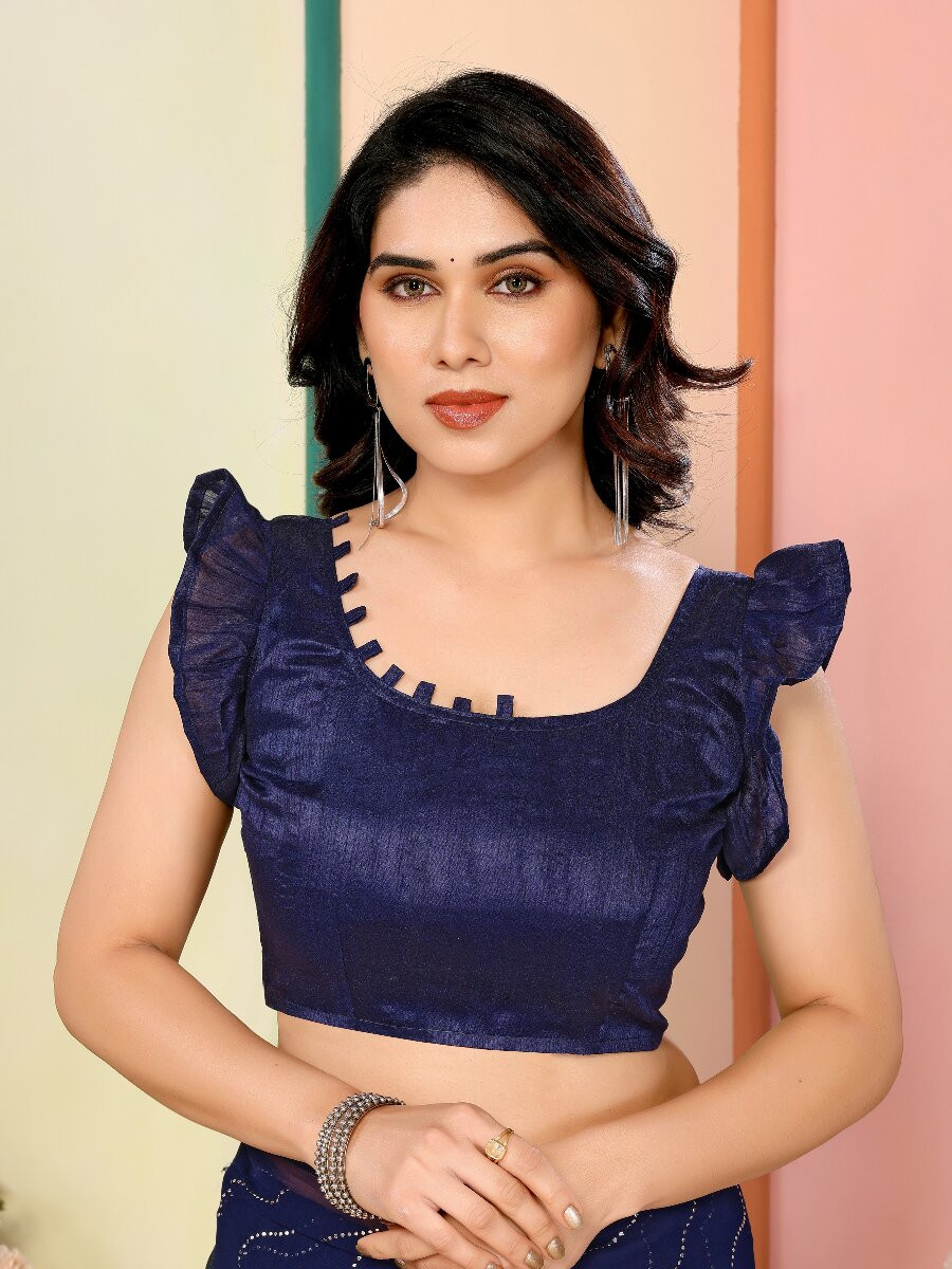 Navy Blue Georgette Traditional Wedding Reception Party Festival Casual Classic Style Sarees