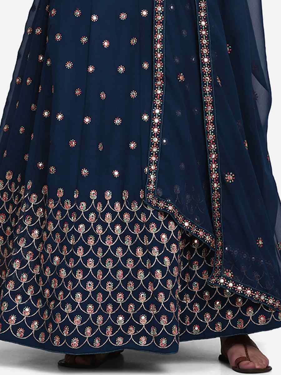 Navy Blue Georgette Zari Wedding Festival Circular Lehenga Choli