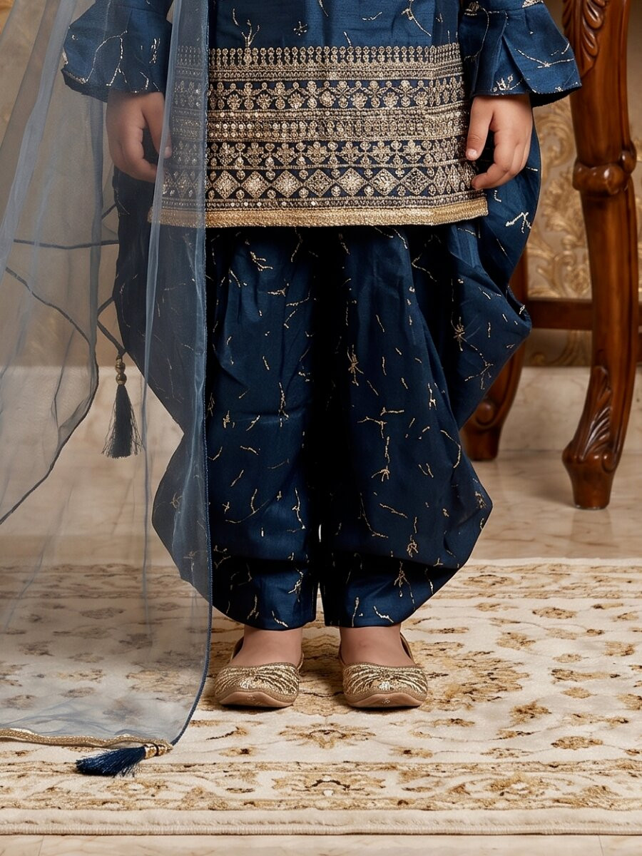 Navy Blue Heavy Chinon Silk Embroidered Sequence Digital Print With Lace Traditional Ethnic Casual Festival Party Wedding Salwars Girls Wear