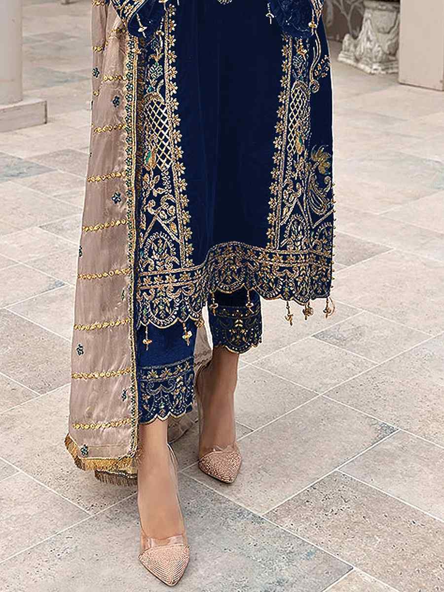 Navy Blue Heavy Faux Georgette Embroidered Festival Wedding Pant Salwar Kameez
