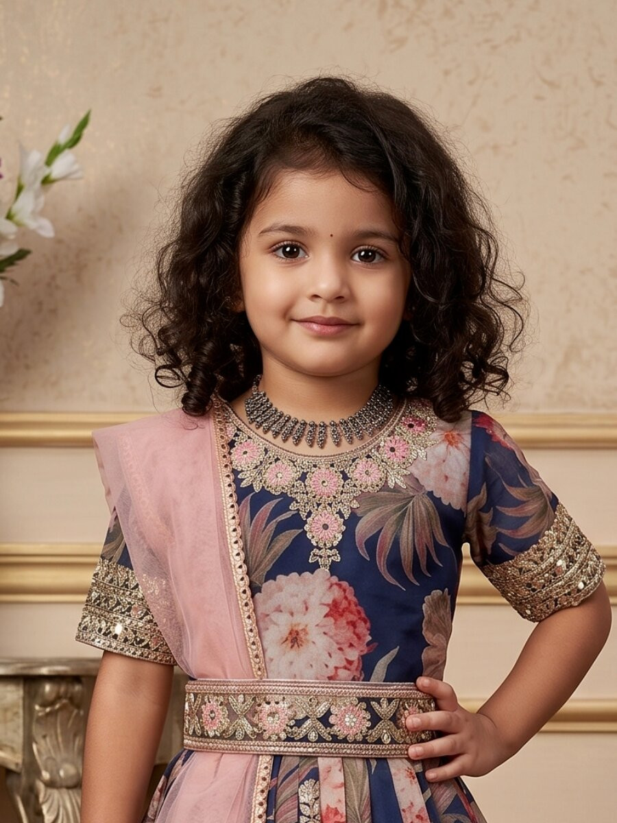 Navy Blue Heavy Fox Georgette Printed Embroidered Sequins Ethnic Casual Festival Party Wedding Gown