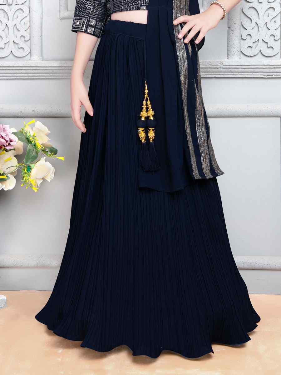 Navy Blue Heavy Georgette Embroidered Party Festival Lehengas Girls Wear