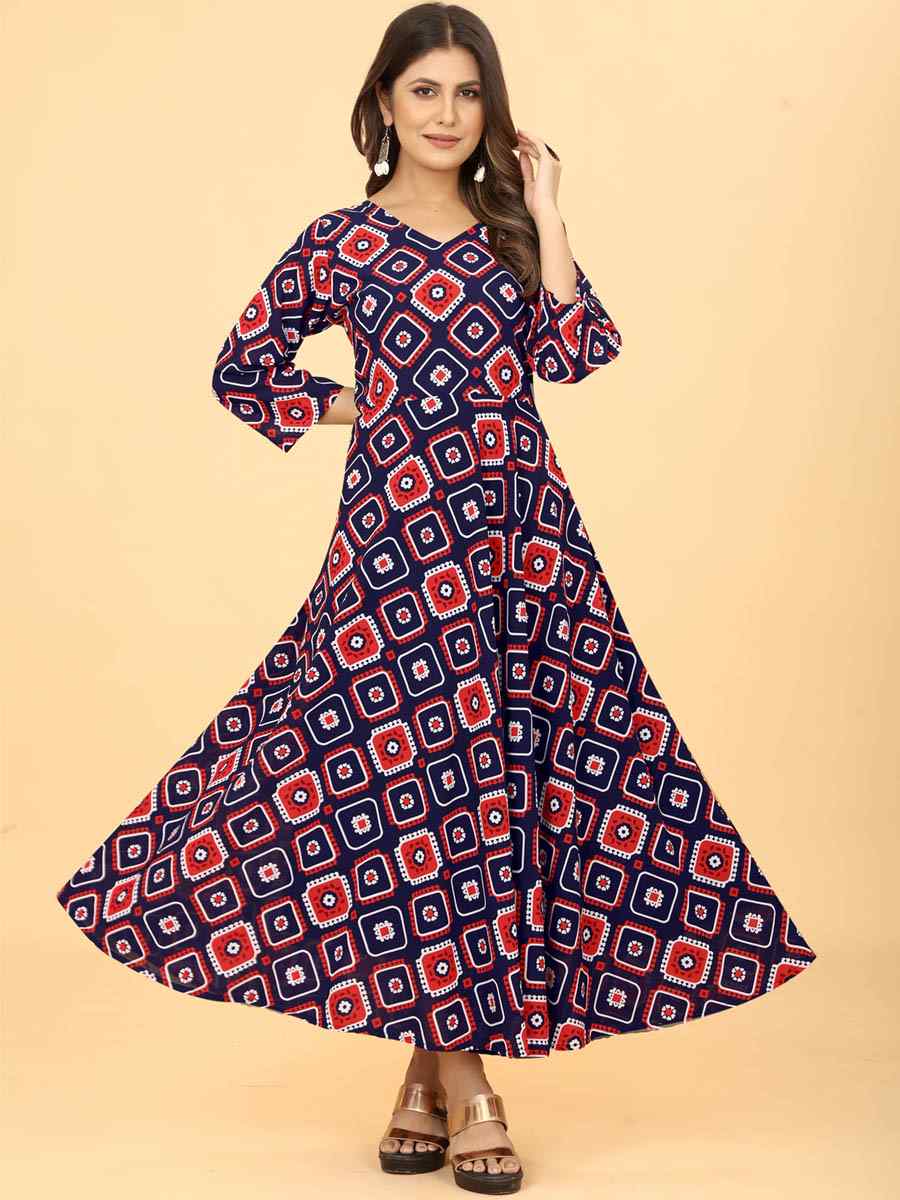 Navy Blue Heavy Georgette Printed Festival Casual Gown