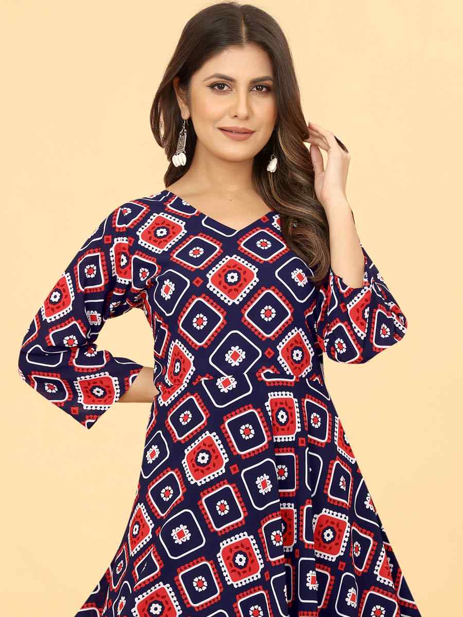 Navy Blue Heavy Georgette Printed Festival Casual Gown