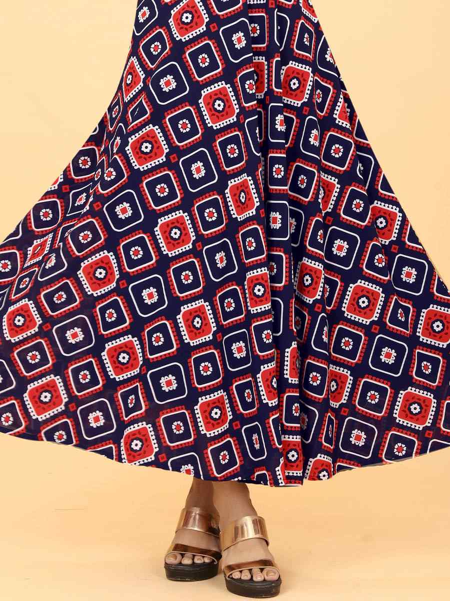 Navy Blue Heavy Georgette Printed Festival Casual Gown