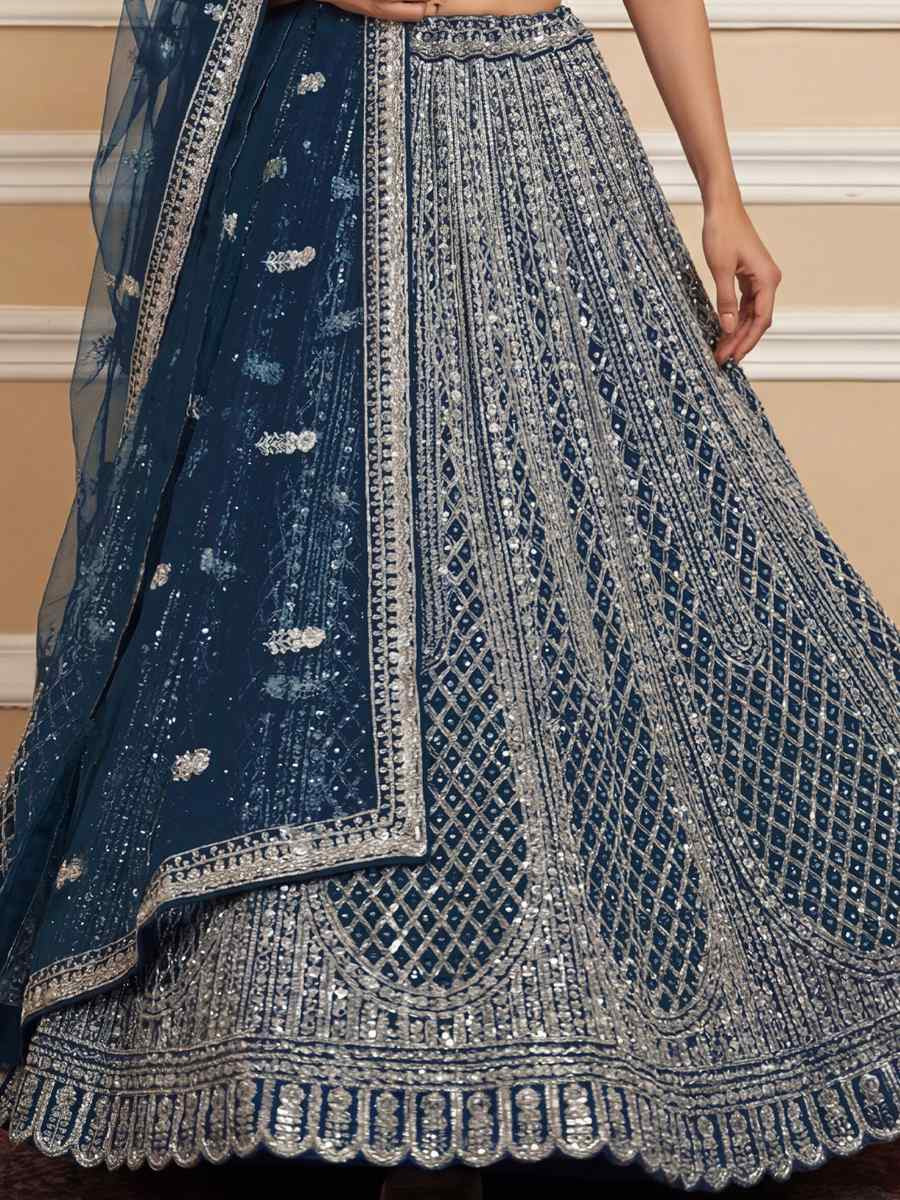 Navy Blue Heavy Net Embroidery Bridal Wedding Reception Festival Heavy Border Lehenga Choli