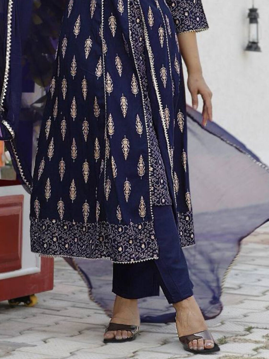 Navy Blue Heavy Rayon Embroidery Wedding Party Festival Casual Ready Lawn Pant Salwar Kameez