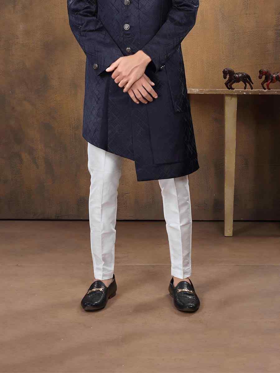 Navy Blue Imported Embroidered Wedding Party Sherwani