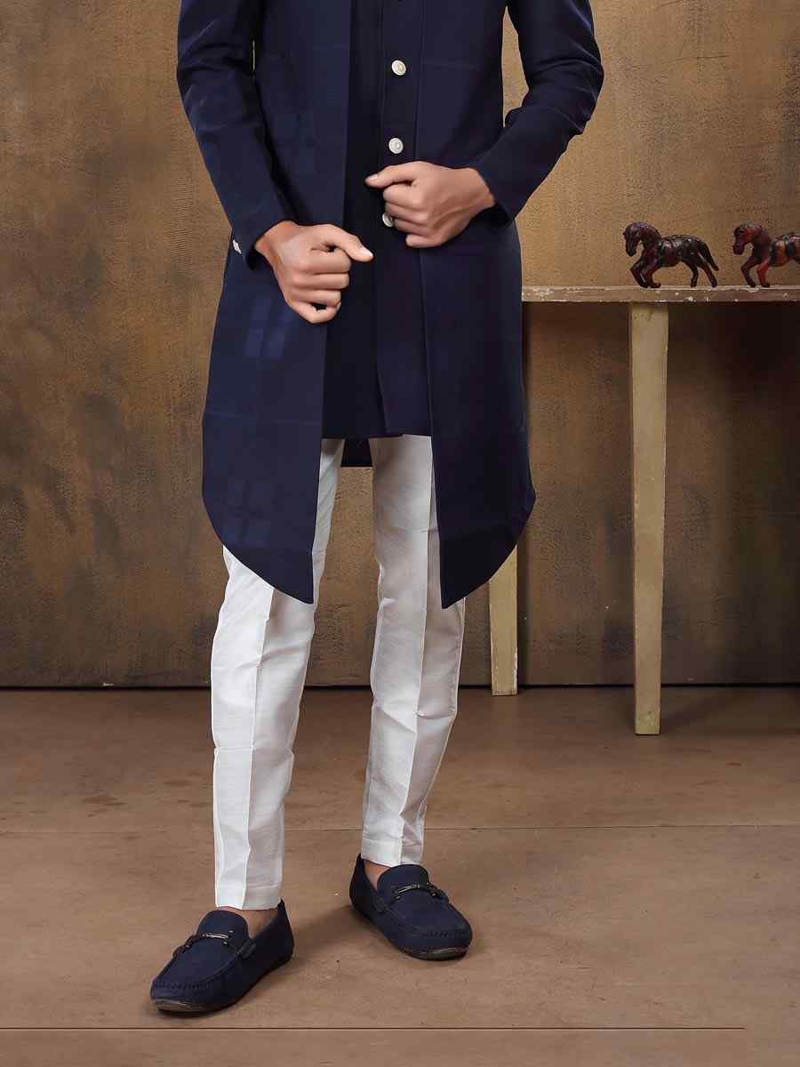 Navy Blue Imported Embroidered Wedding Party Sherwani