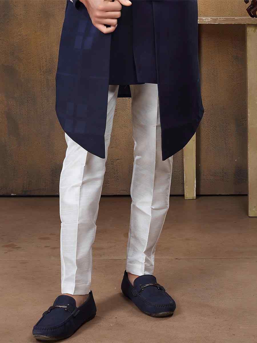 Navy Blue Imported Woven Groom Wedding Sherwani