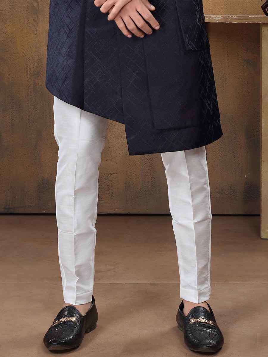 Navy Blue Imported Woven Groom Wedding Sherwani