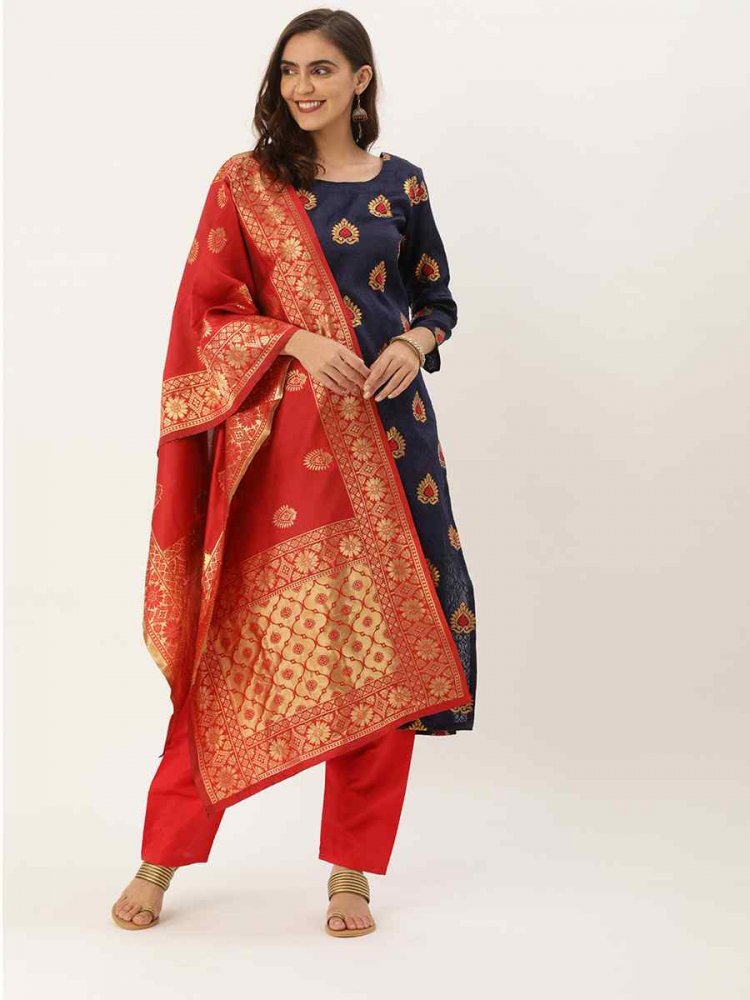 Navy Blue Jacquard Embroidered Party Casual Pant Salwar Kameez