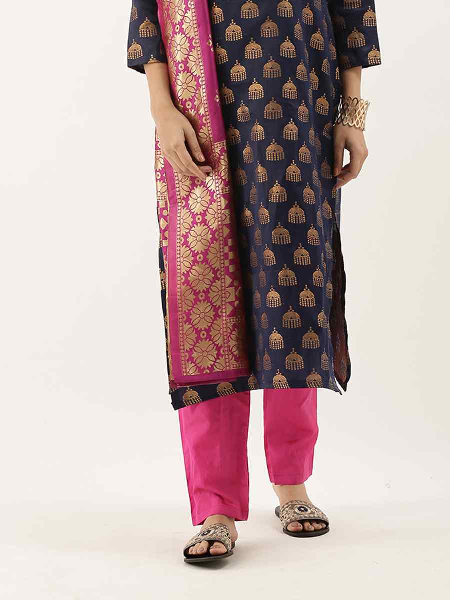Navy Blue Jacquard Embroidered Party Casual Pant Salwar Kameez