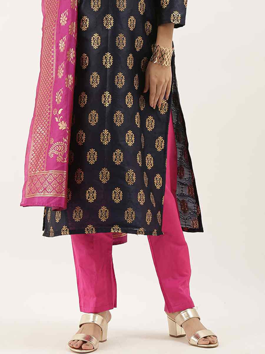 Navy Blue Jacquard Embroidered Party Casual Pant Salwar Kameez