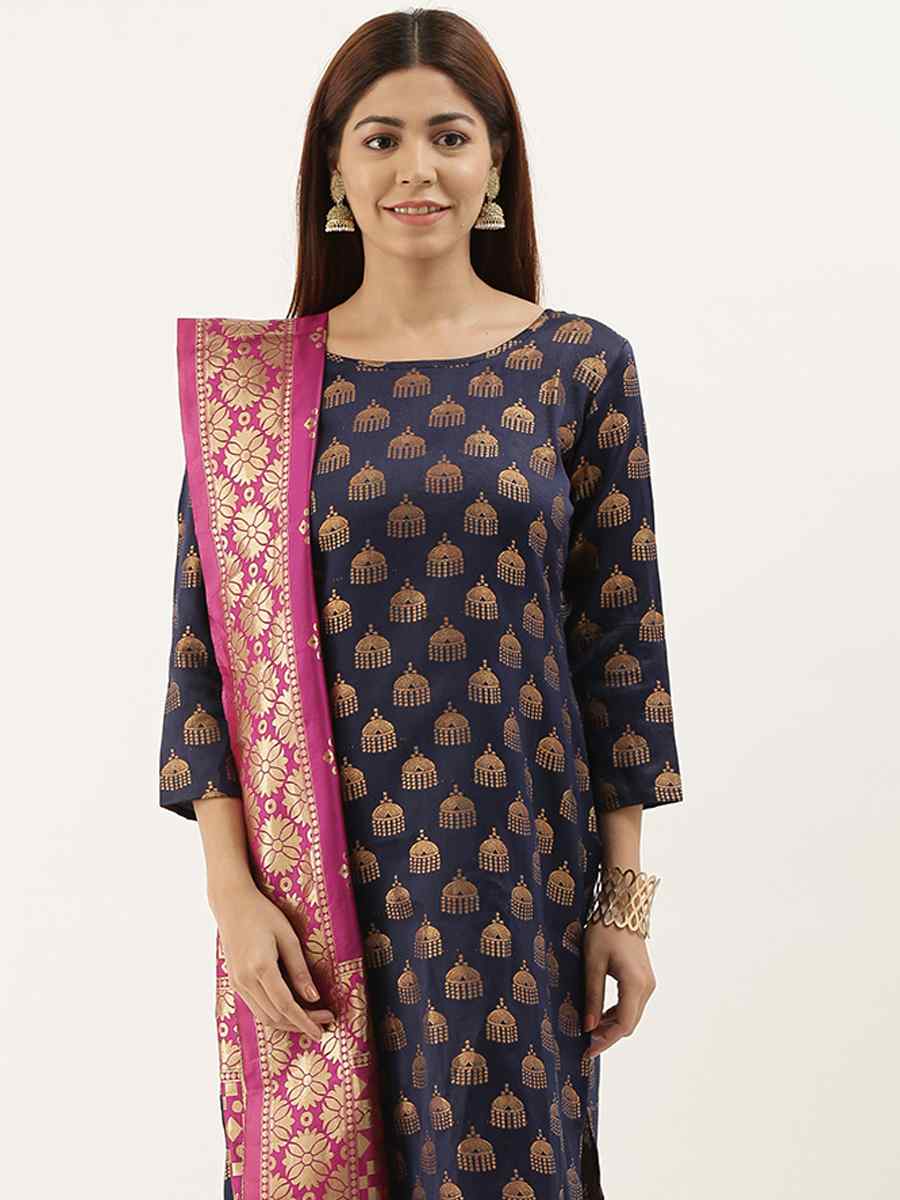 Navy Blue Jacquard Embroidered Party Casual Pant Salwar Kameez
