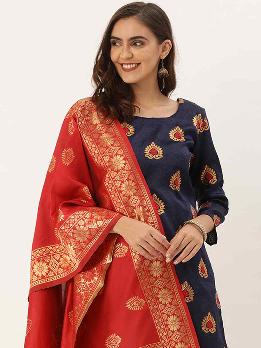 Navy Blue Jacquard Embroidered Party Casual Pant Salwar Kameez