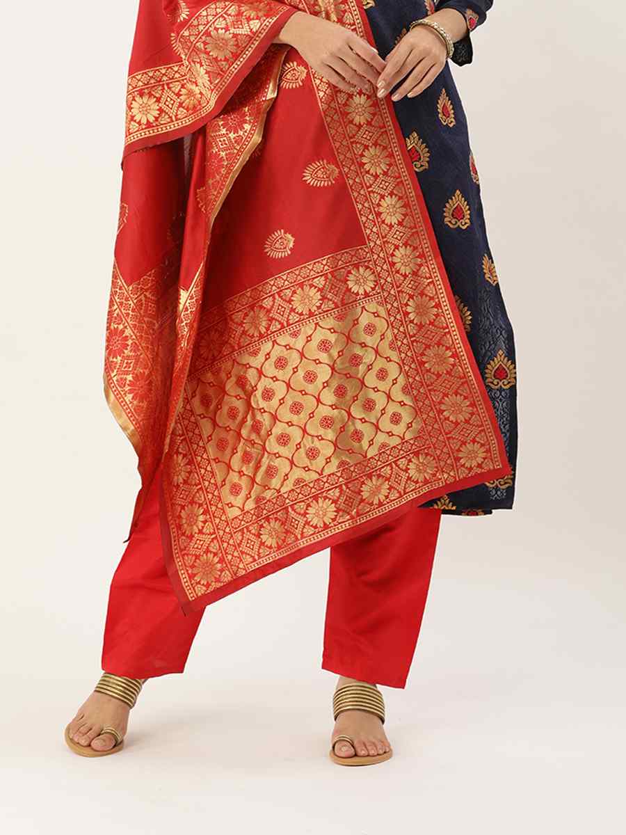 Navy Blue Jacquard Embroidered Party Casual Pant Salwar Kameez