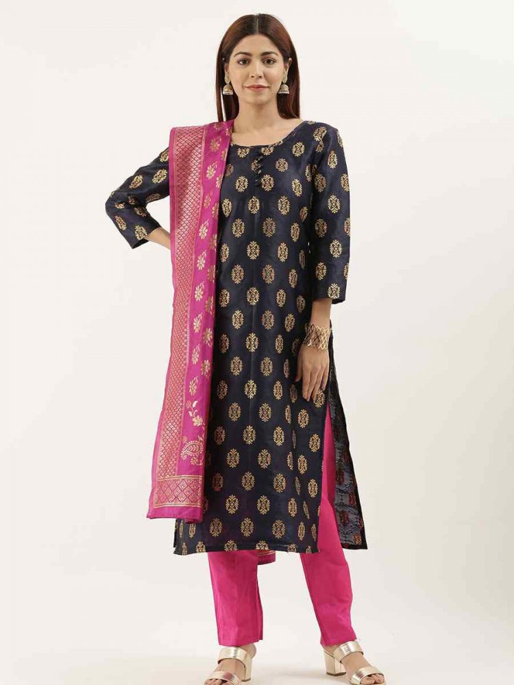 Navy Blue Jacquard Embroidered Party Casual Pant Salwar Kameez