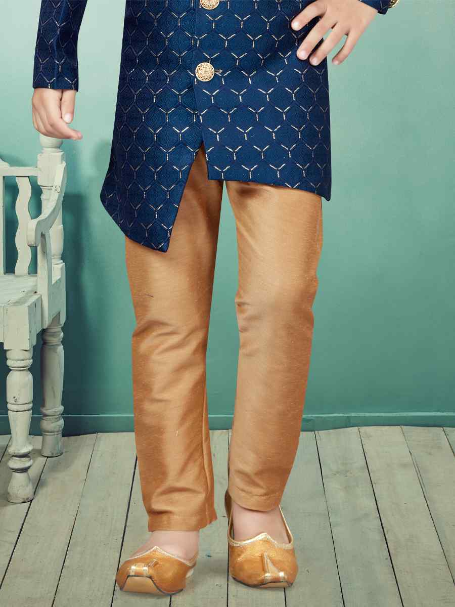 Navy Blue Jacquard Embroidered Party Festival Kurta Pyjama Boys Wear