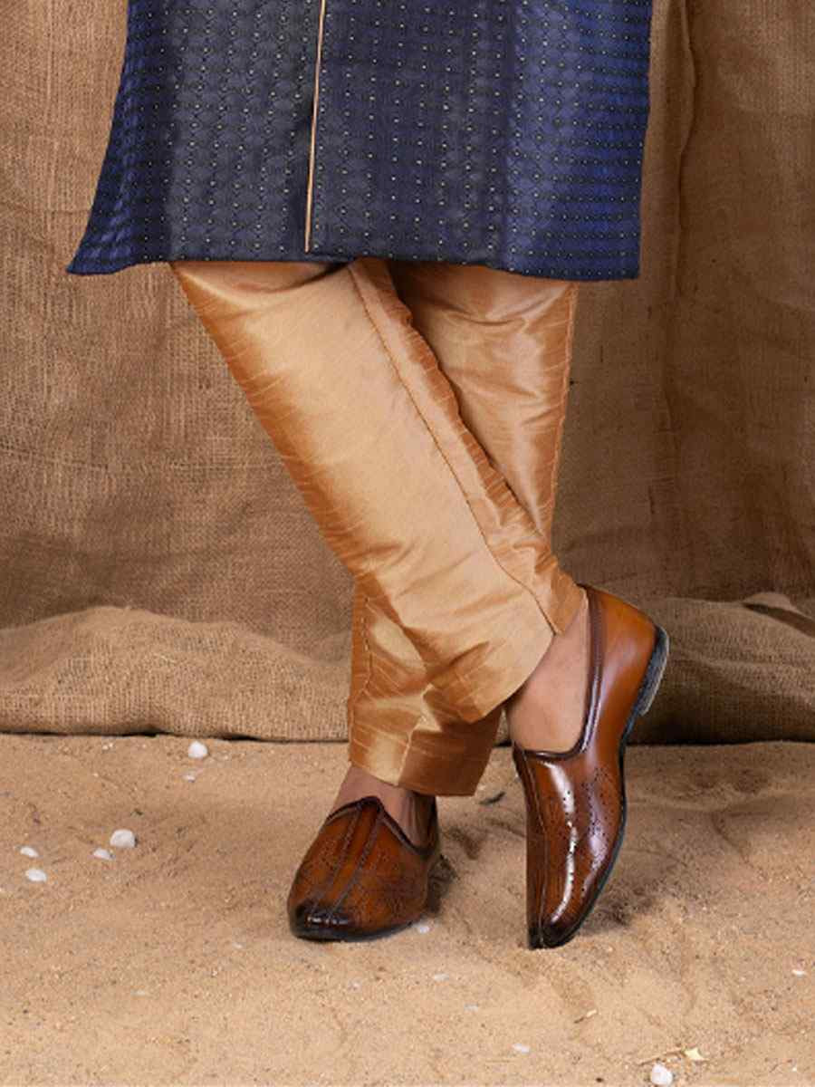 Navy Blue Jacquard Embroidery Festival Wedding Party Mens Kurta