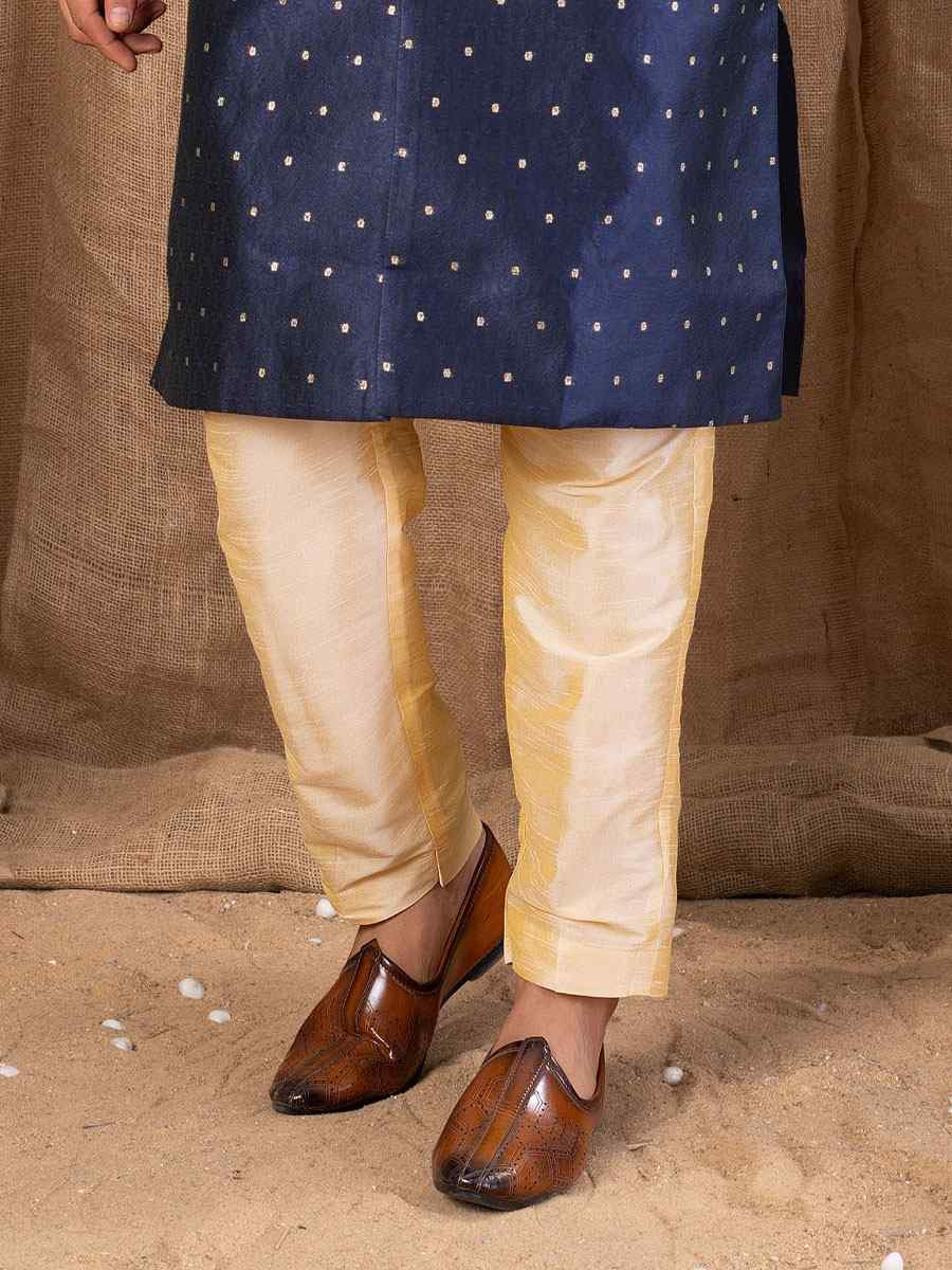 Navy Blue Jacquard Embroidery Festival Wedding Party Mens Kurta