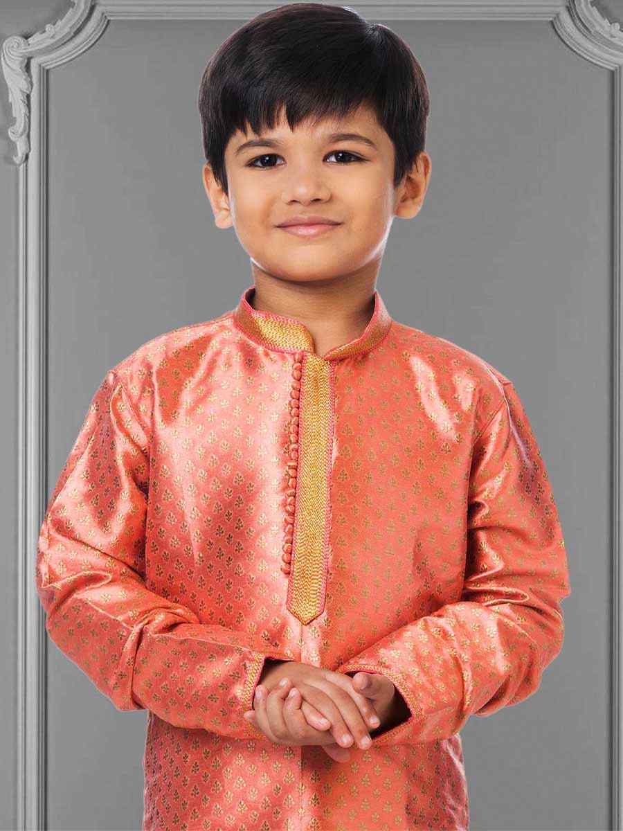 Navy Blue Jacquard Silk Embroidered Festival Kurta Pyjama Boys Wear