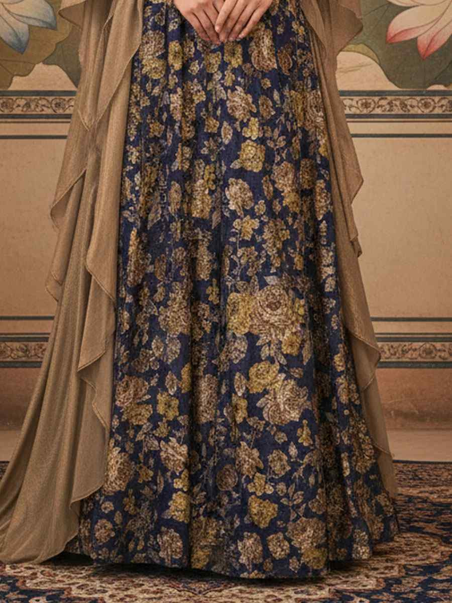 Navy Blue Jacquard Velvet Embroidered Wedding Reception Festival Heavy Border Lehenga Choli