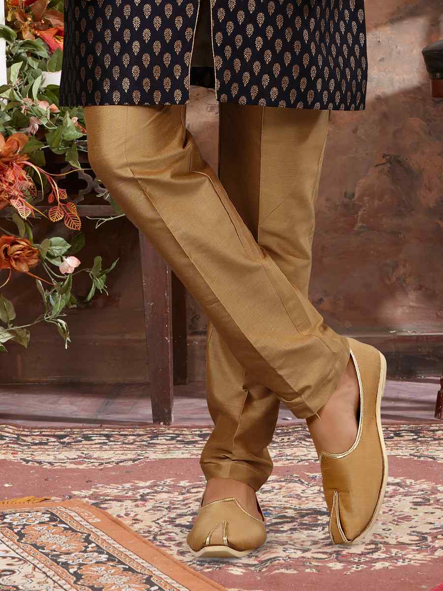 Navy Blue Jacquard Woven Festival Wedding Sherwani