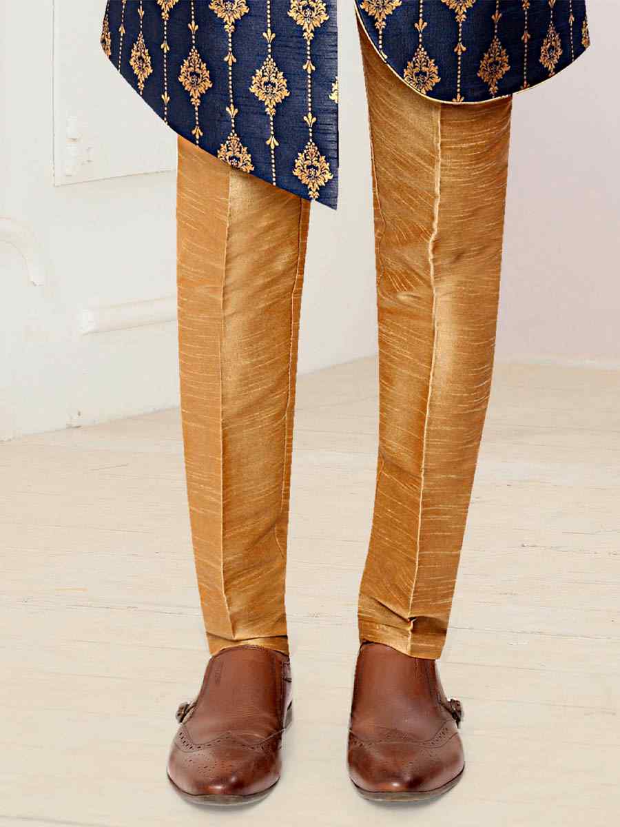 Navy Blue Jacquard Woven Party Wedding Sherwani