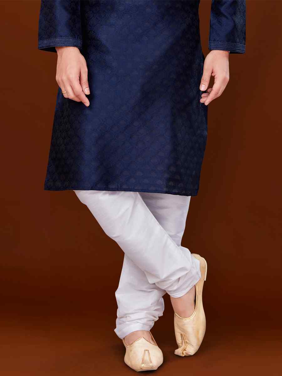 Navy Blue Jacquard Woven Wedding Festival Kurta