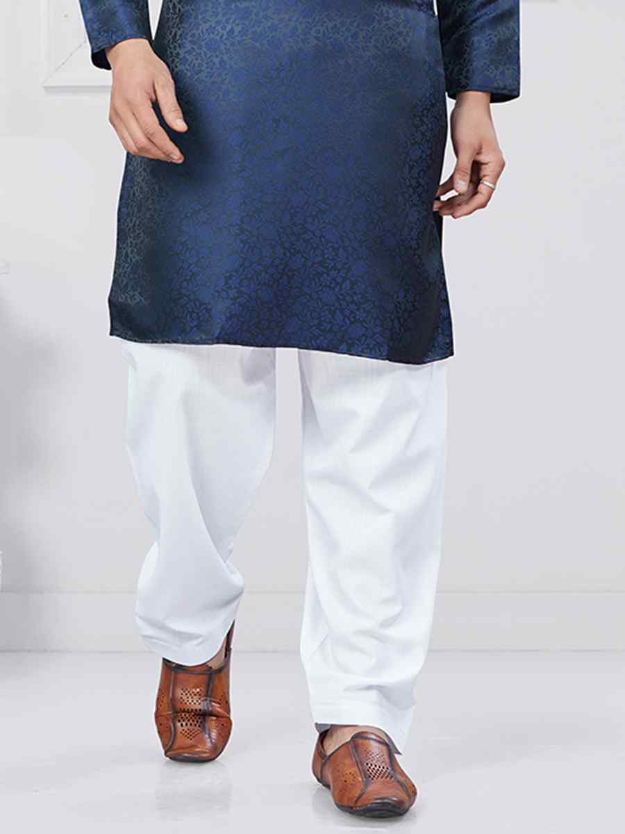 Navy Blue Jecquard Silk With Digital Print Festival Casual Kurta