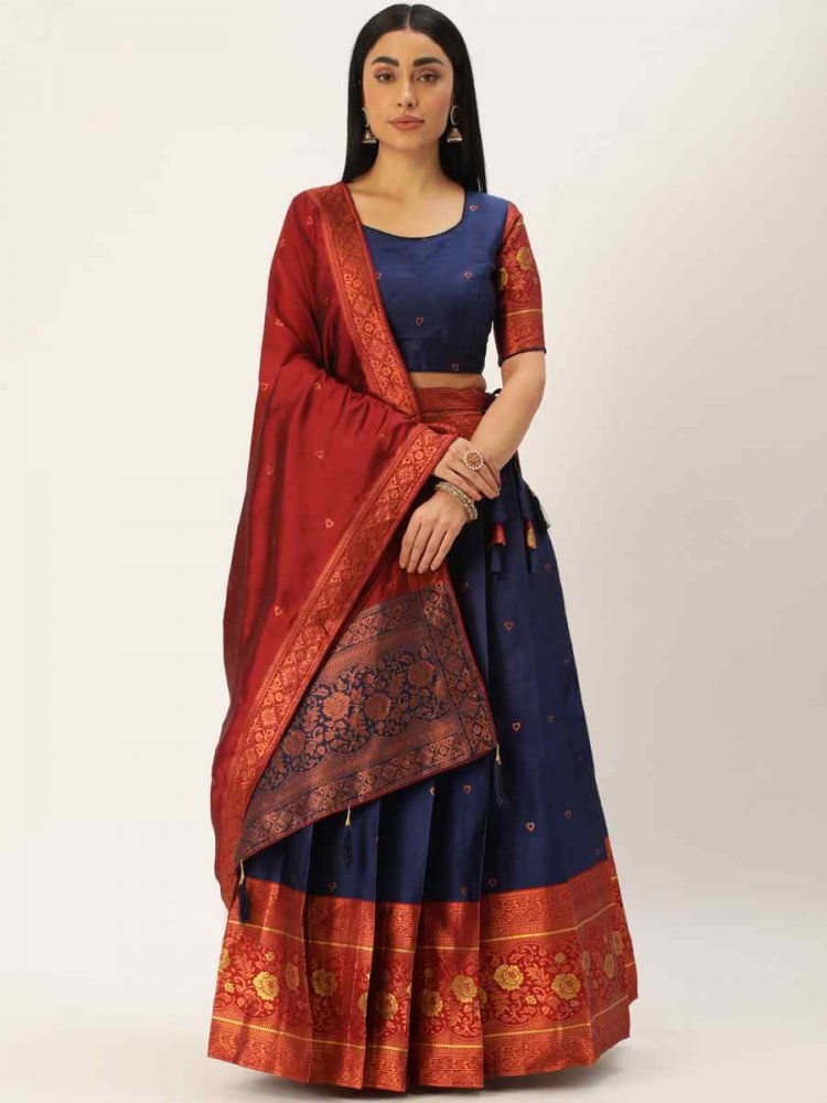 Photo of Red and Orange Lehenga with Royal Blue Blouse | Bandhani dress,  Blouse designs, Fashion