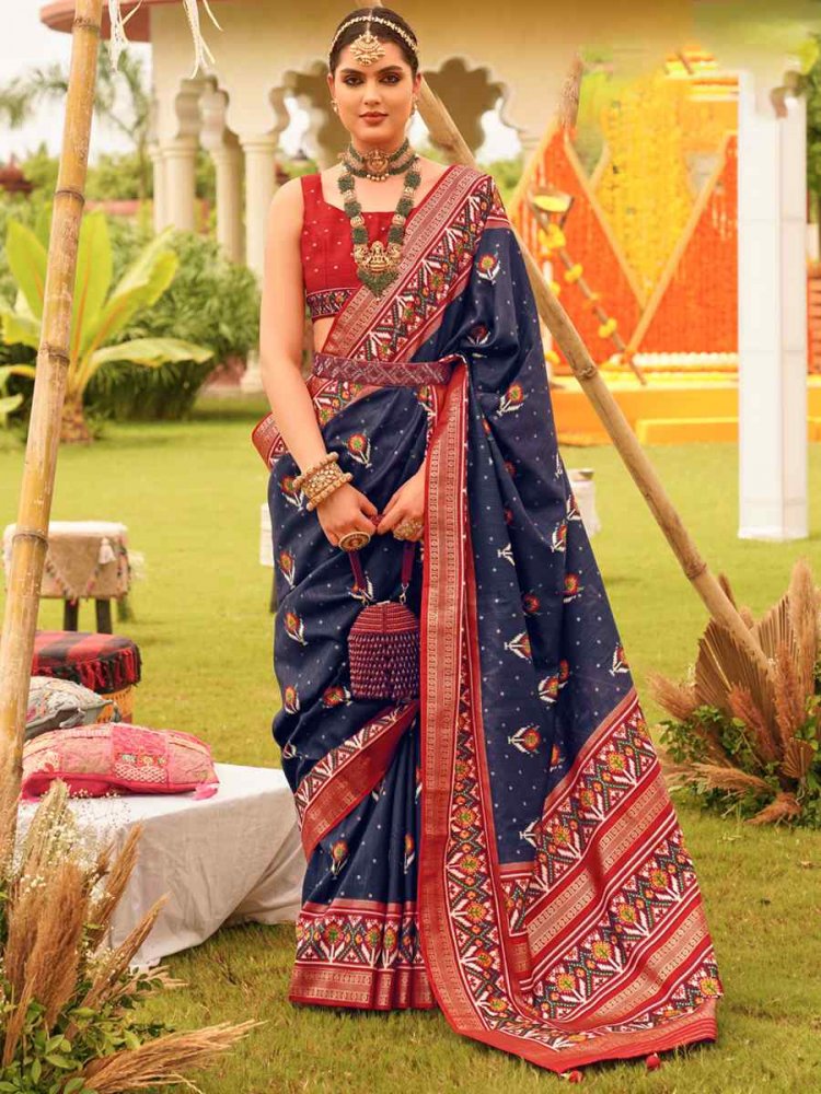 Navy Blue Mercerized Sigma Silk Handwoven Wedding Festival Heavy Border Saree