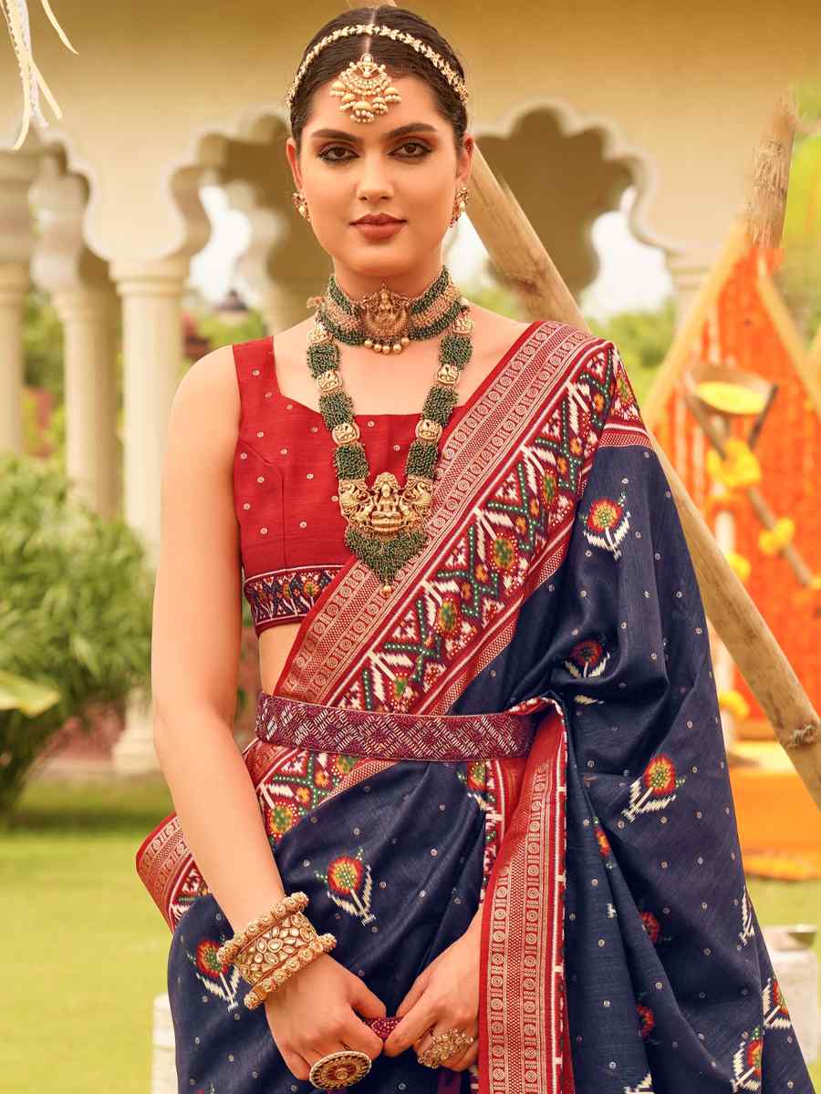 Navy Blue Mercerized Sigma Silk Handwoven Wedding Festival Heavy Border Saree