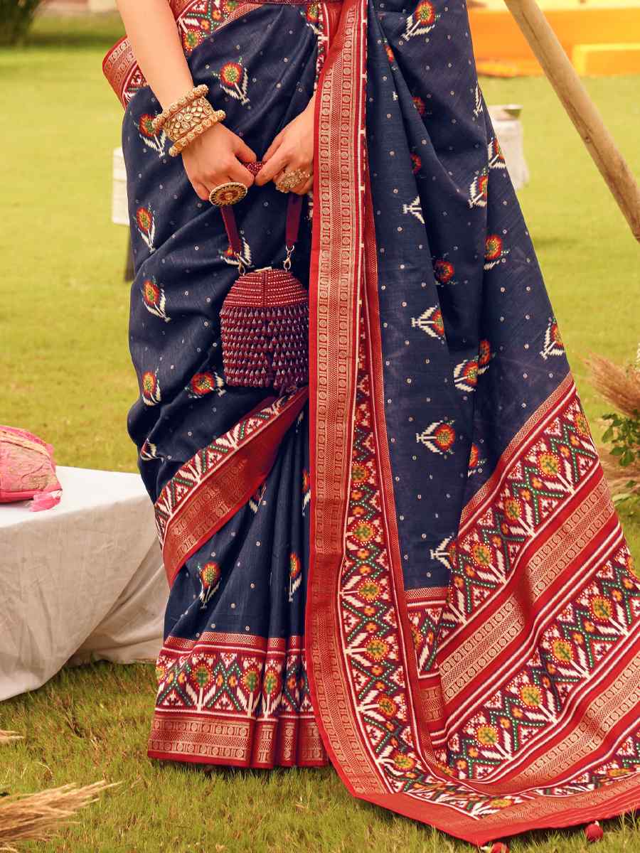 Navy Blue Mercerized Sigma Silk Handwoven Wedding Festival Heavy Border Saree