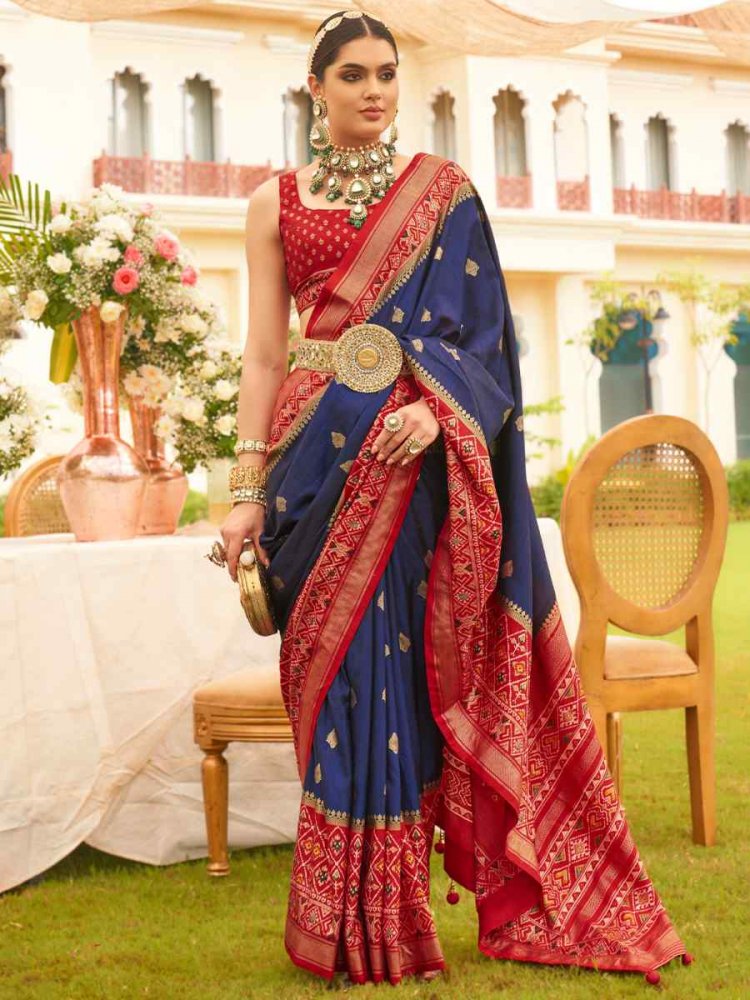 Navy Blue Mercerized Sigma Silk Handwoven Wedding Festival Heavy Border Saree