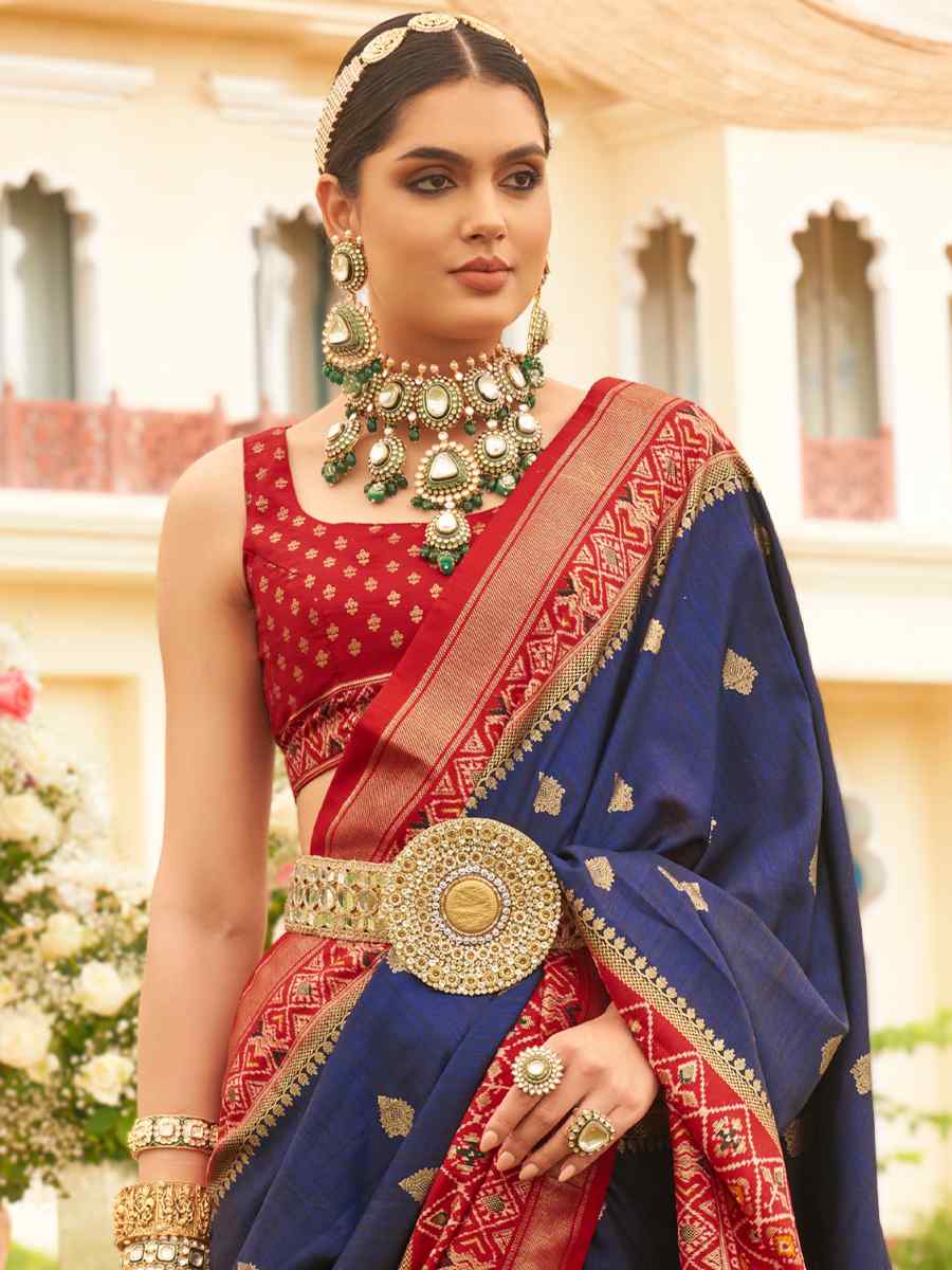 Navy Blue Mercerized Sigma Silk Handwoven Wedding Festival Heavy Border Saree