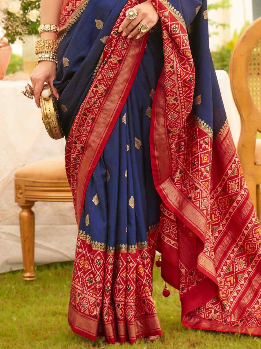 Navy Blue Mercerized Sigma Silk Handwoven Wedding Festival Heavy Border Saree