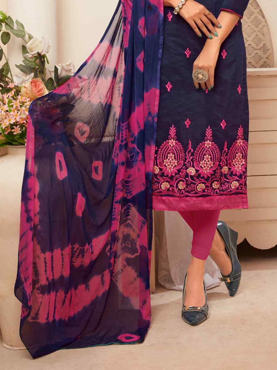 Navy Blue Modal Silk Printed Casual Festival Churidar Salwar Kameez