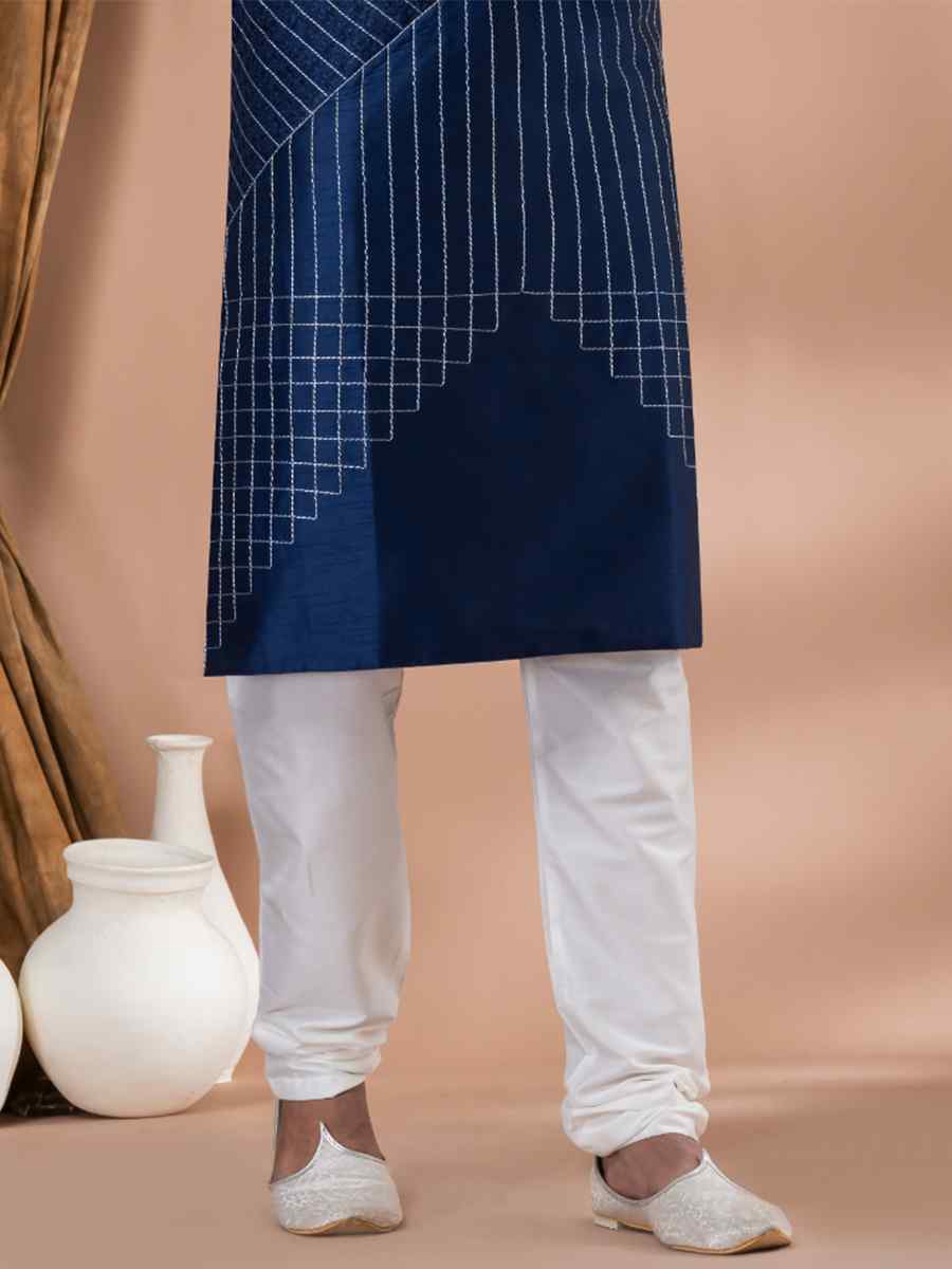 Navy Blue Mono Printed Festival Casual Kurta